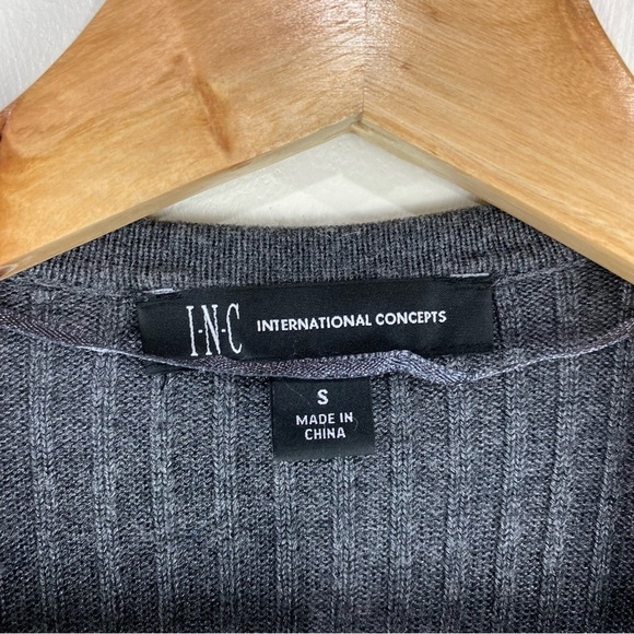 INC‎ Ribbed Slit Longline Long Sleeve Duster Sweater Cardigan Gray Size Small - Picture 3 of 5